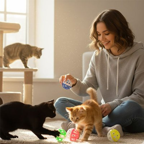 balle pour chat sonore maitresse chats jouant