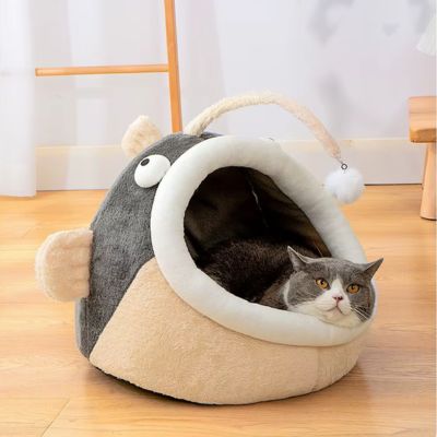 cabane chat poisson lanterne gris brun chat