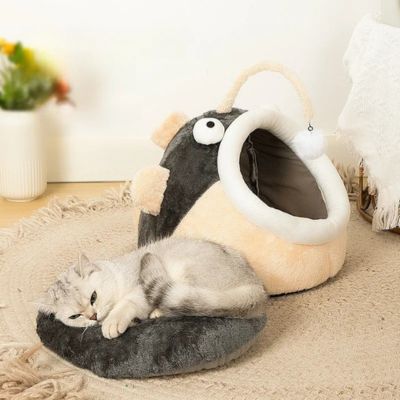 cabane chat poisson lanterne gris brun cousin chat