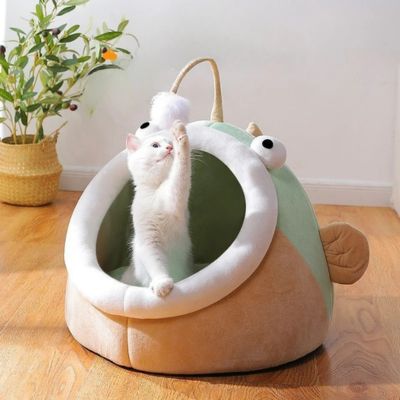 cabane chat poisson lanterne vert brun