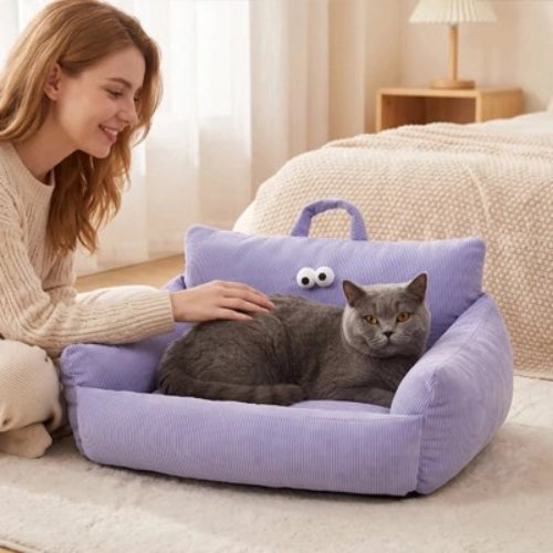 canapé pour chat velours cotele violet maitresse chat allonge