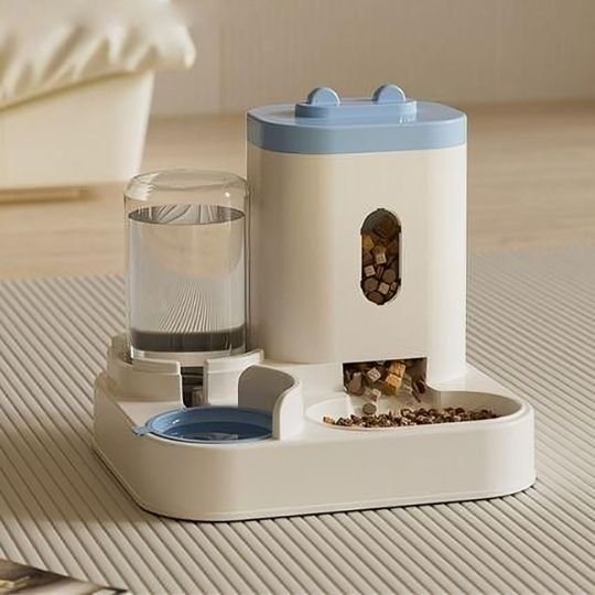 distributeur croquette chat couleur bleu avec support surélevé