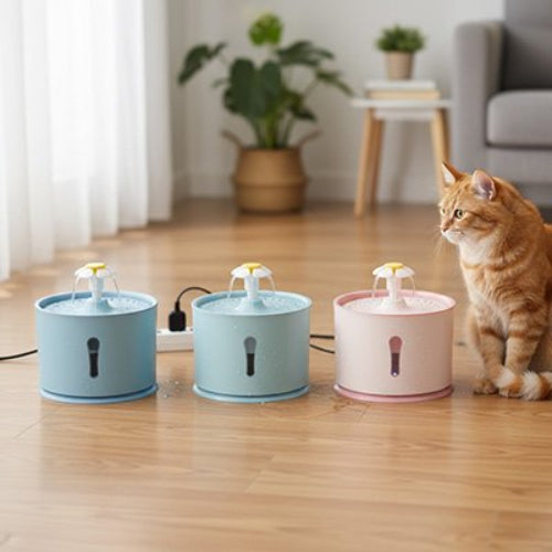 fontaine a eau chat coloris bleu vert et rose