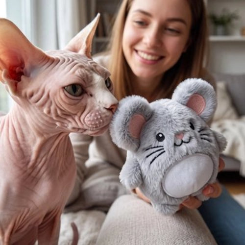 jouet chat souris en peluche maitresse avec chat