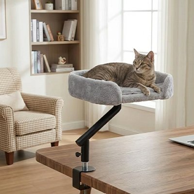 lit pour chat avec support gris chat allonge bureau
