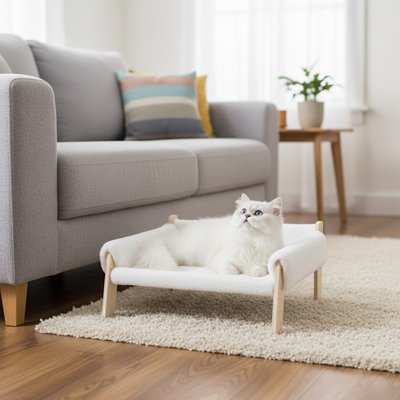 lit pour chat scandinave blanc chat allonge canape salon