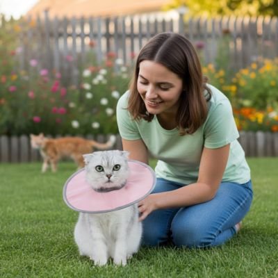 maitresse collerette chat pastel rose jardin