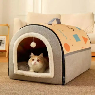 niche-a-chat-cabane-portable-jaune