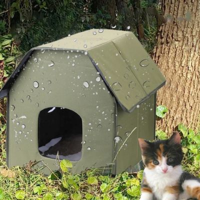 niche chat extérieur protectia toit plat kaki