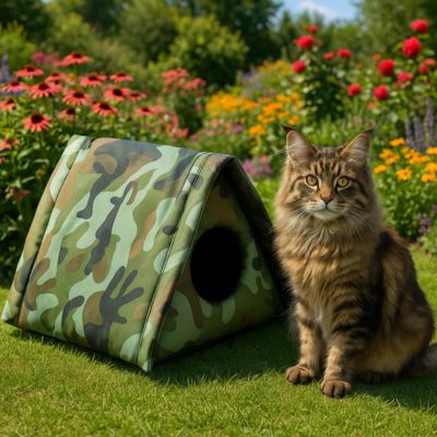 niche exterieur pour chat triangulaire camouflage