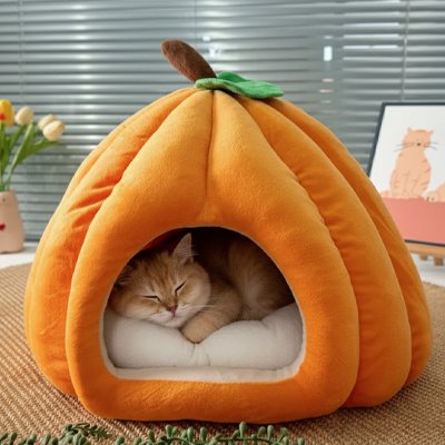 niche pour chat design citrouille orange chat dormant