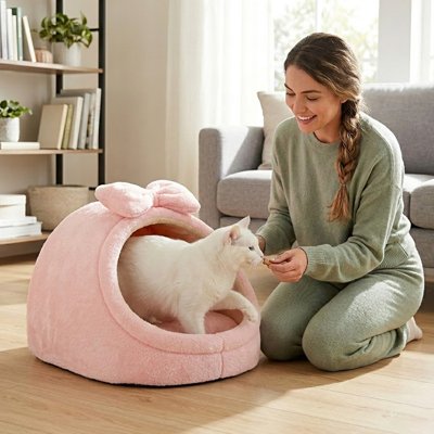 niche pour chat noeud de papillon rose salon maitresse