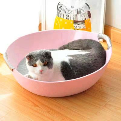 panier a chat tissu feutre rose