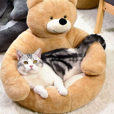 panier chat original ours beige avec chat confortable