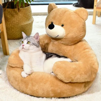 panier chat original ours beige avec chat