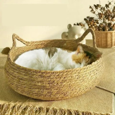 panier-chat-osier-artisanal-reposant