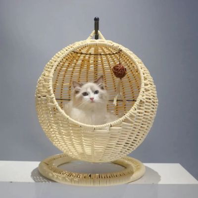 panier osier chat nid semi ferme couleur vigne blanc casse