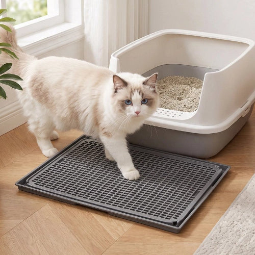 tapis litière chat gris fonce chat debout