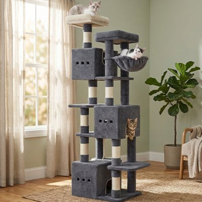 arbre à chat geant gris fonce salon chats allonges