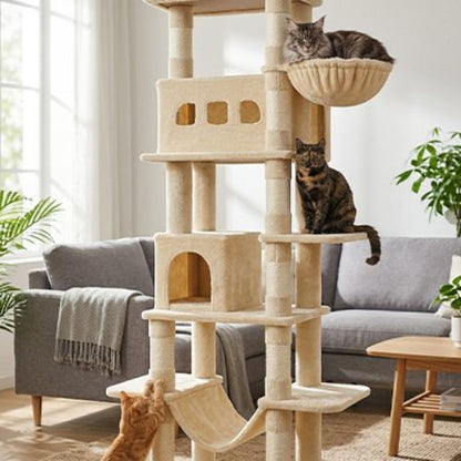 arbre à chat multi plateforme beige chats salon