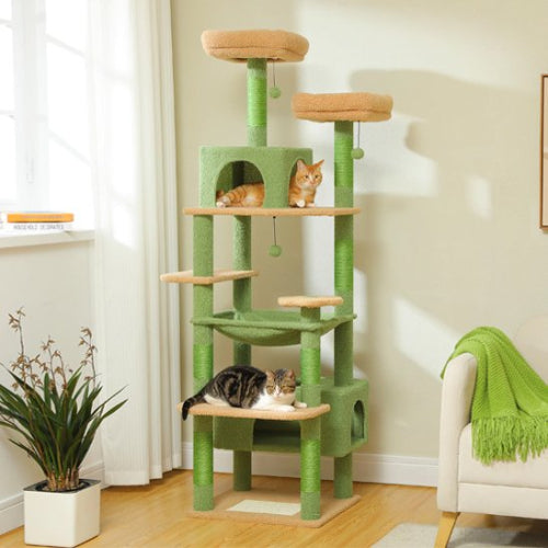 arbre à chat vert multi niveaux salon chats allonges