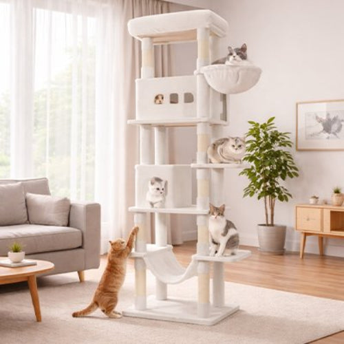 arbre à chat xxl blanc multi plateforme chats salon