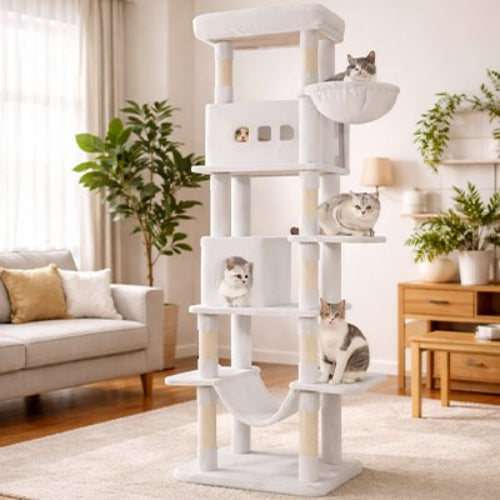 arbre à chat xxl multi plateforme blanc chats salon