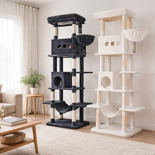 arbre à chat xxl multi plateforme gris blanc salon