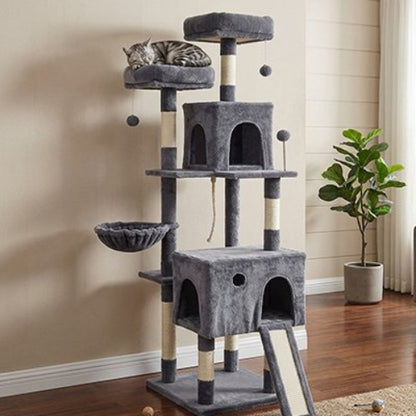 arbre a chats gris fonce rampe integree chats salon