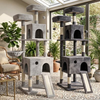arbre a chats rampe integree gris clair gris fonce