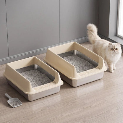 bac à litière chat beige multi formats chat debout