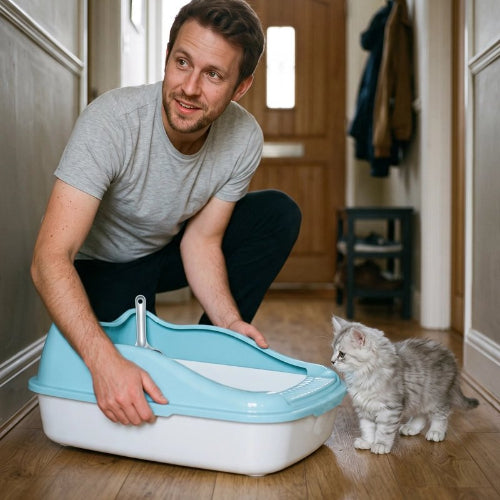 bac à litière chat bleu anti salissure maitre chaton