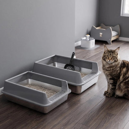 bac à litière chat gris multi tailles chat debout