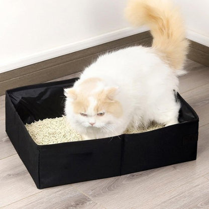 bac à litière chat transportable noir chat debout