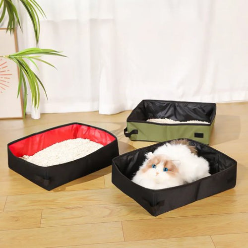 bac à litière chat transportable rouge vert noir