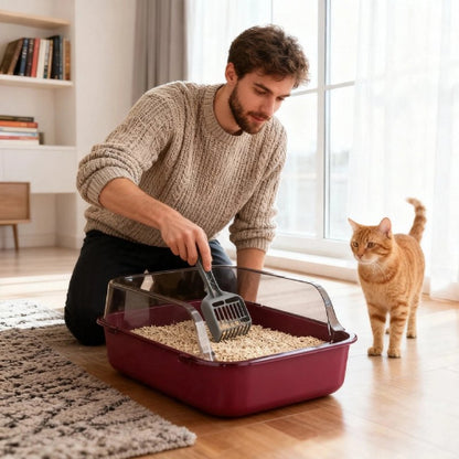 bac pour litière chat rose maitre avec chat