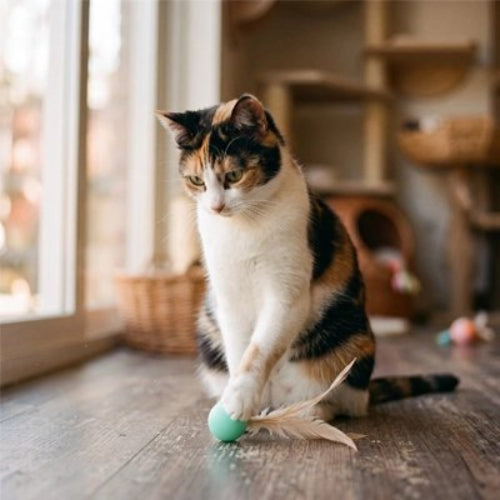 balle chat bleu avec chat