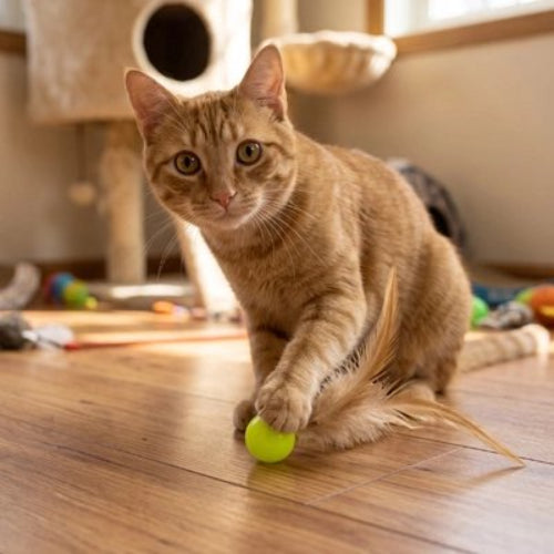 balle chat jaune avec chat