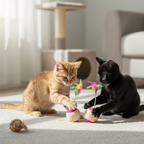 balle chat sisal plumes chats jouant