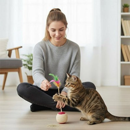 balle chat sisal plumes maitresse chat jouant