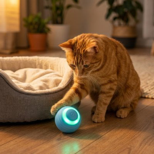 balle interactive chat bleu chat attrapant
