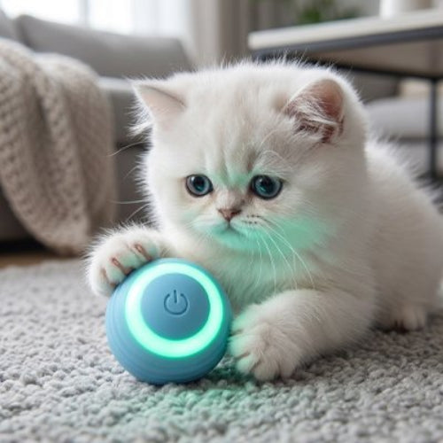 balle interactive chat bleu chaton attrapant