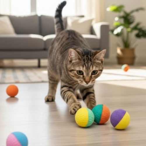 balle pour chat bicolore chat jouant