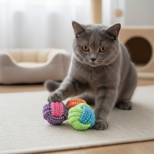balle pour chat coton tresse avec chat