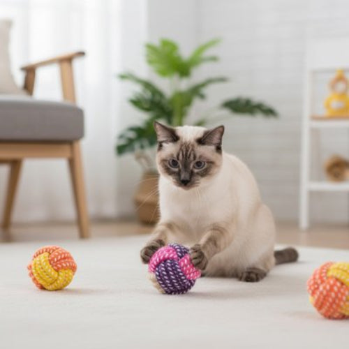 balle pour chat coton tresse chat jouant