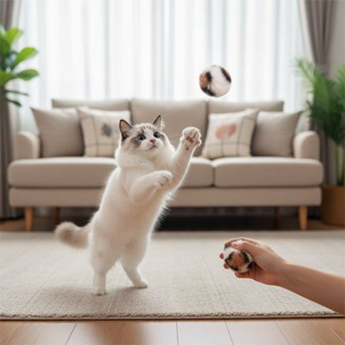 balle pour chat peluche chat sautant