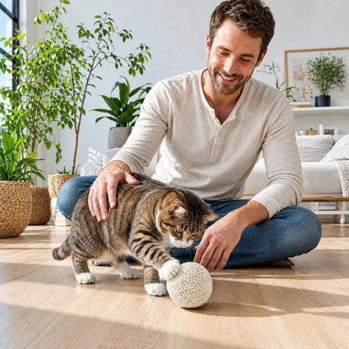 balles pour chat sisal blanche maitre chat jouant