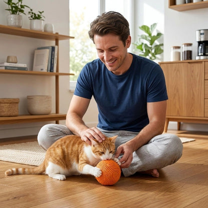 balles pour chat sisal orange maitre chat jouant