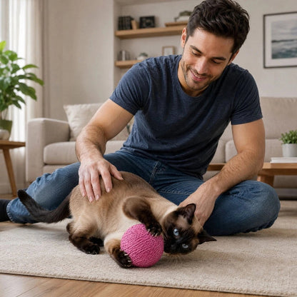 balles pour chat sisal rose maitre chat jouant