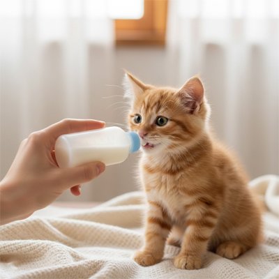 biberon chaton​ bleu tetine physiologique chaton buvant debout